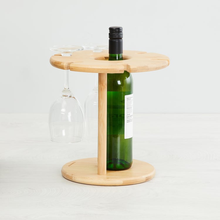 Orion Bamboo Wine Bottle and Glass Holder