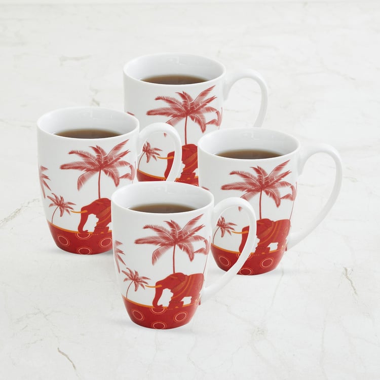 Eliana Elephant Print Mugs - Set of 4 - 400 ml