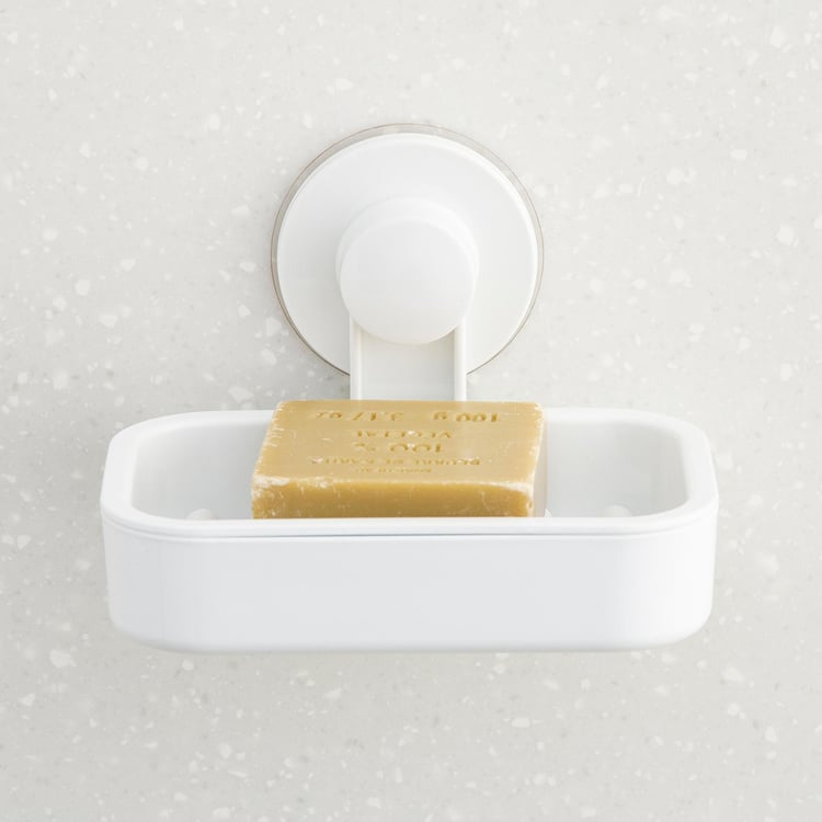 Orion White Solid Polypropylene Rectangular Soap Dish With Adhesive and Suction Cup- 13.5x9x11cm