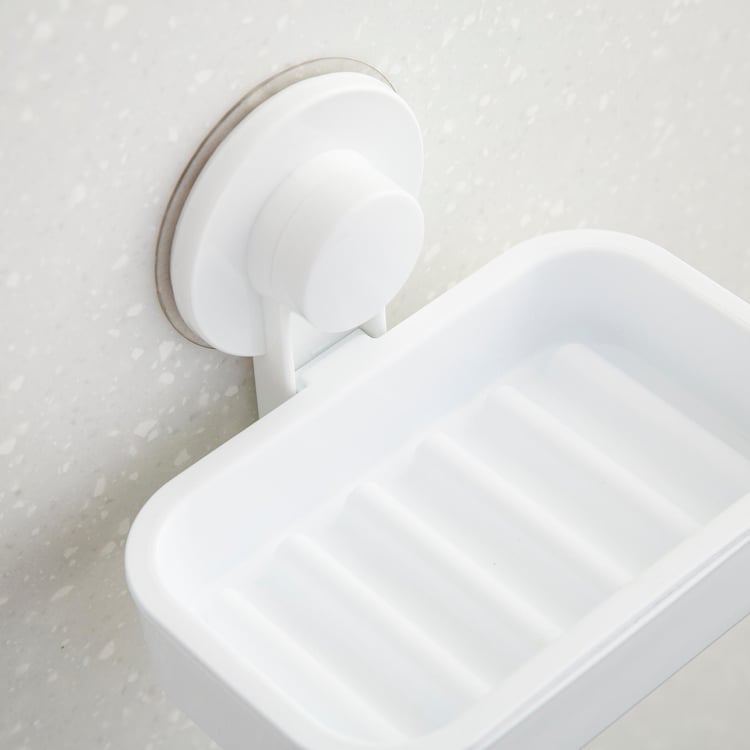 Orion White Solid Polypropylene Rectangular Soap Dish With Adhesive and Suction Cup- 13.5x9x11cm