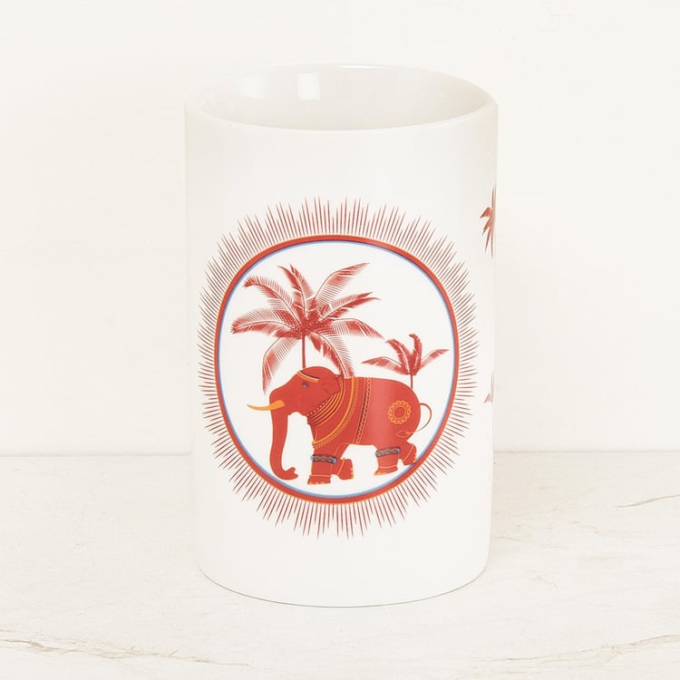 Coromandel Printed Ceramic Cylindrical Tumbler : 7 cmL x 11 cmH Red