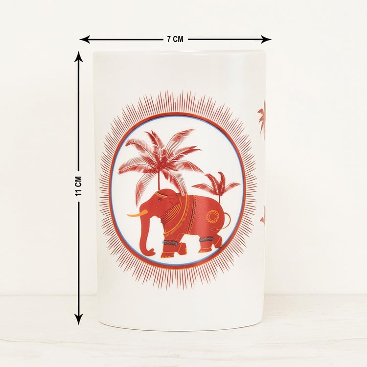 Coromandel Printed Ceramic Cylindrical Tumbler : 7 cmL x 11 cmH Red
