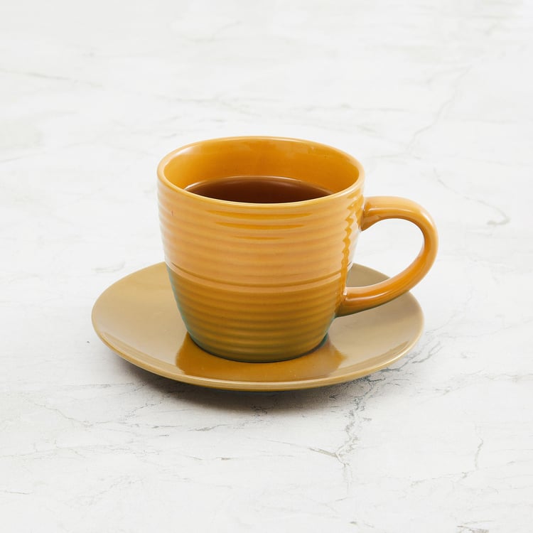 Colour Connect Yellow Stoneware Cup And Saucer - 220  ml - 2 Pcs