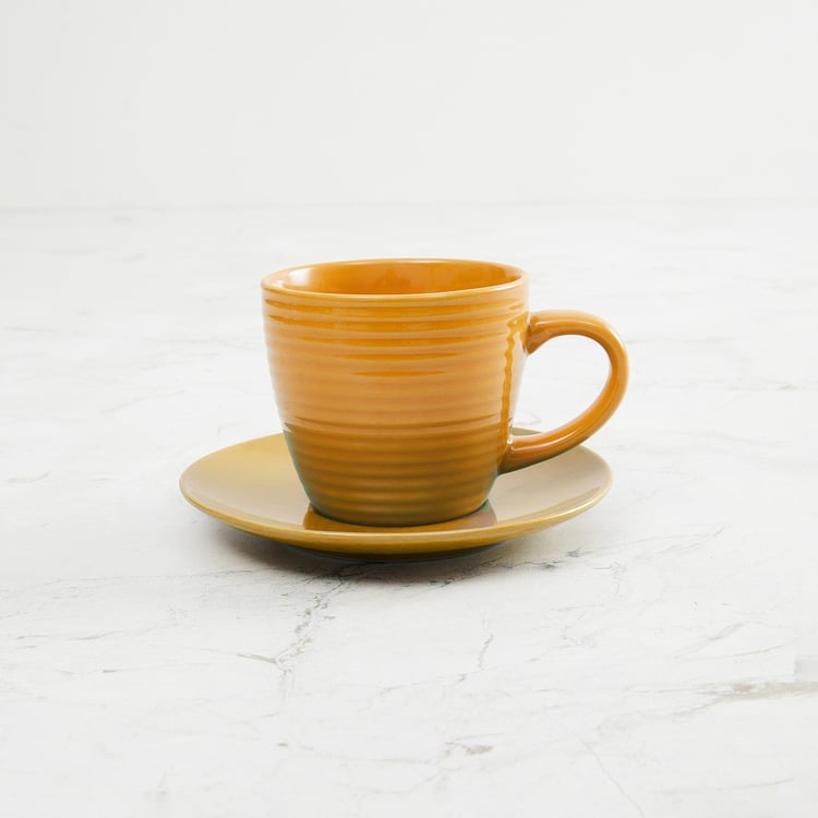 Colour Connect Yellow Stoneware Cup And Saucer - 220  ml - 2 Pcs