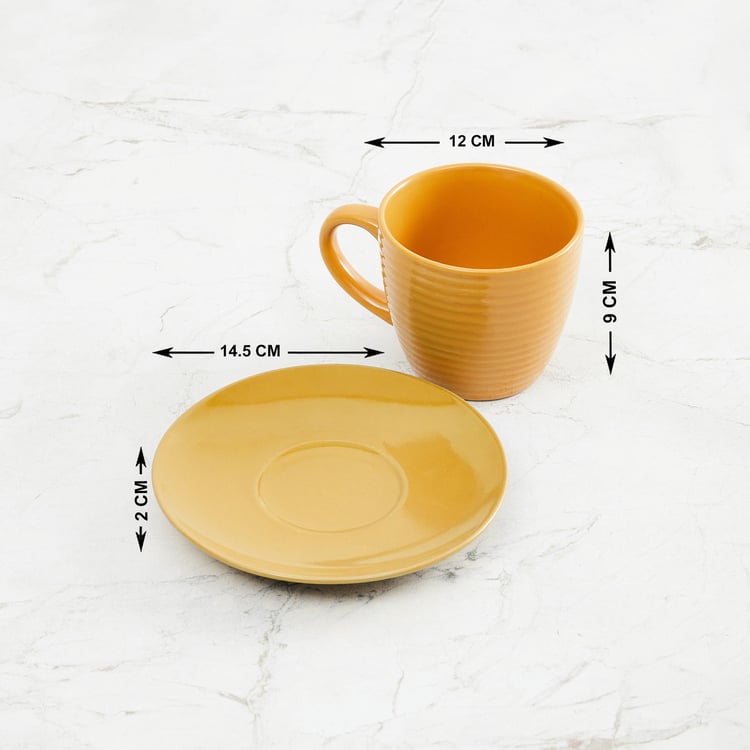 Colour Connect Yellow Stoneware Cup And Saucer - 220  ml - 2 Pcs