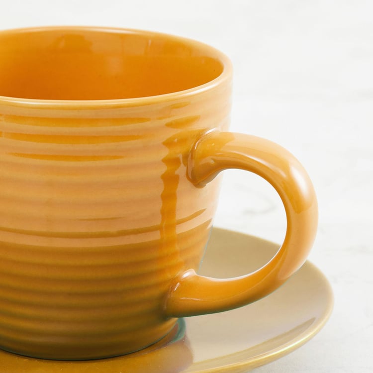 Colour Connect Yellow Stoneware Cup And Saucer - 220  ml - 2 Pcs