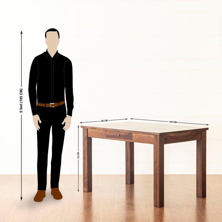 Veda 4-Seater Sheesham Wood Dining Table Set with 2 Benches - Brown