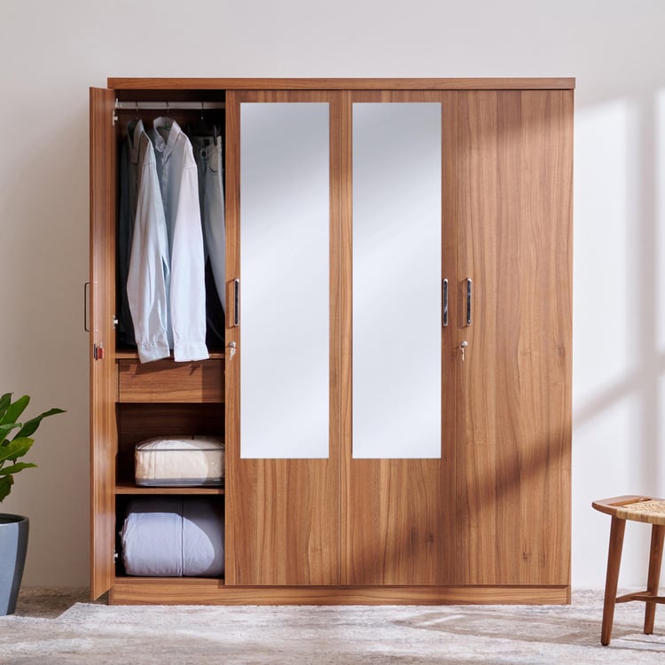 Quadro Promo 4-Door Wardrobe with Mirror - Brown