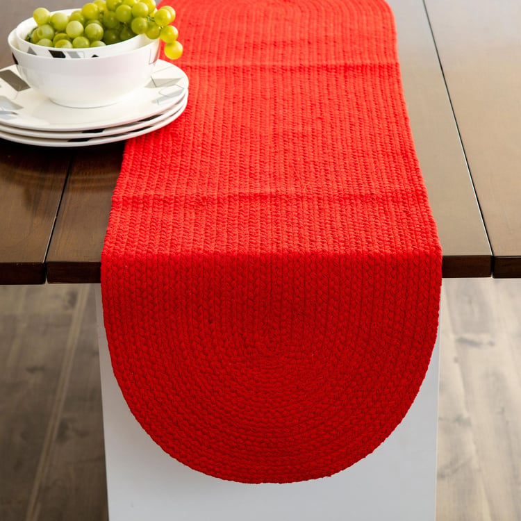 Colour Connect Textured Runner - Cotton - Table Runner 120 cm  L x 33 cm  W -Red