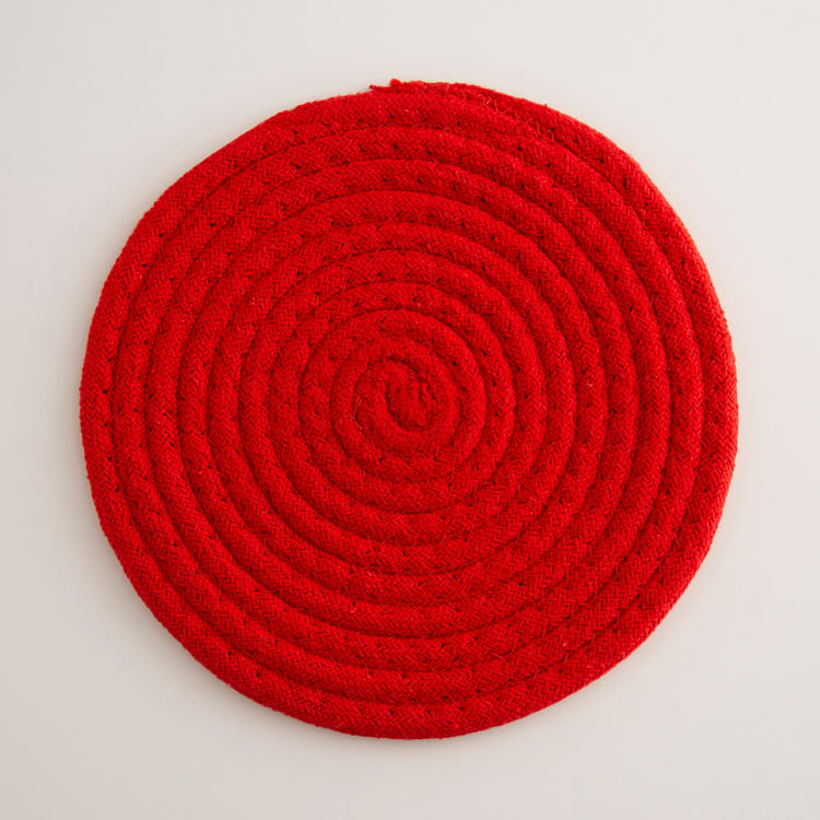 Colour Connect Solid Trivets - Cotton - Braided Trivet 23 cm  L x 23 cm  W -Red