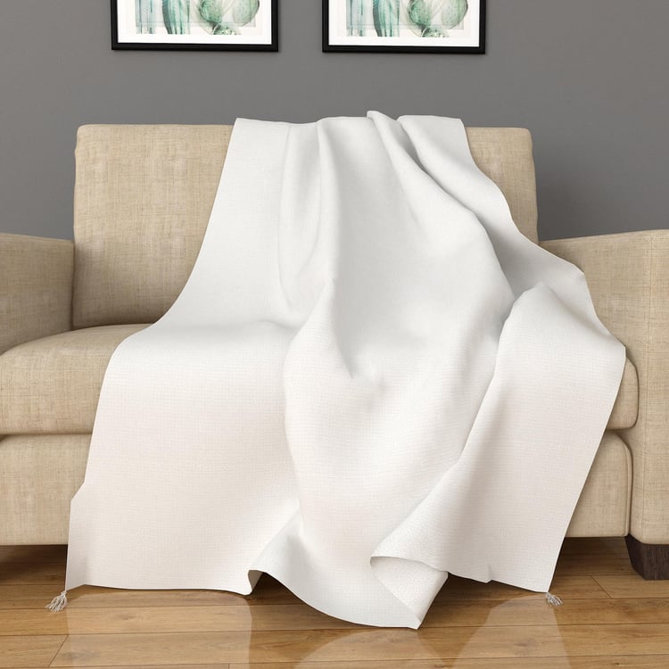 Marshmallow Textured Polyester Solid Throw  : 200 cm x 135 cm White
