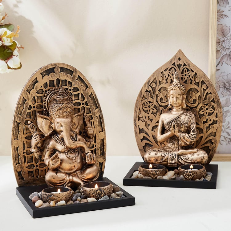 Renaissance Polyresin Buddha Figurine with T-Light Holders