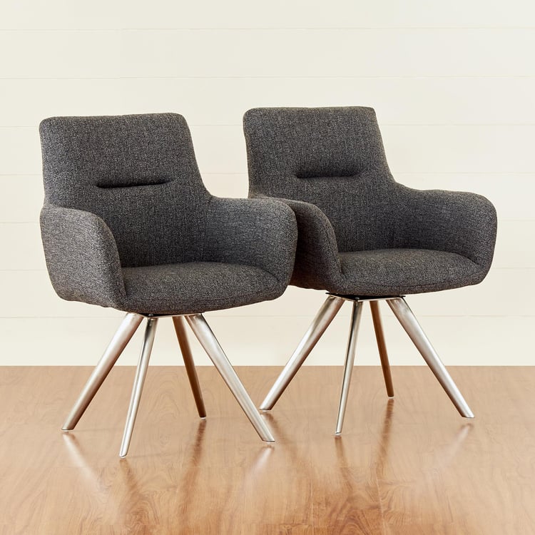 Edward Set of 2 Fabric Dining Chairs - Grey