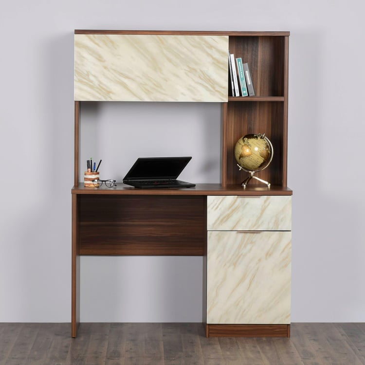 Antonio Study Desk with Cabinet - Brown and White