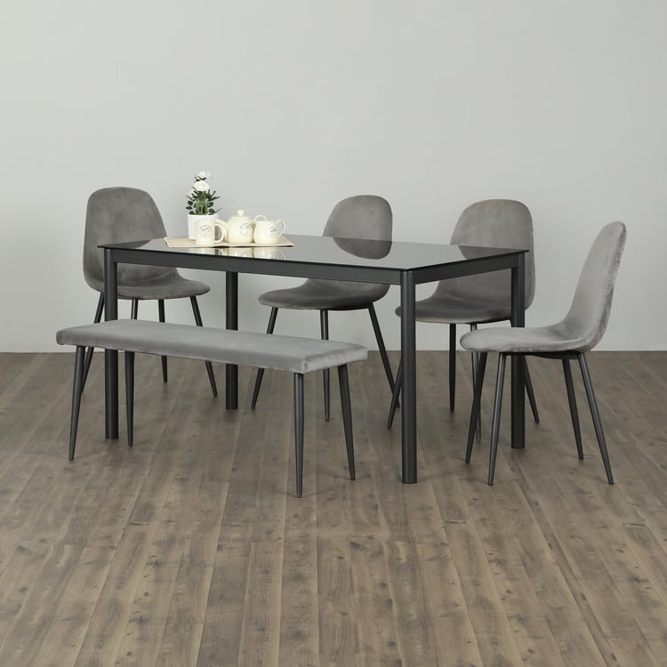 Allen Glass Top 6-Seater Dining Table - Black