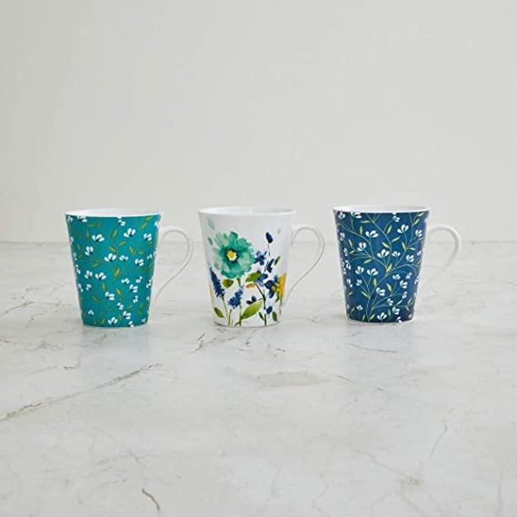 Mandarin Multicolour Printed Bone China Mugs - 340ml - Set of 3