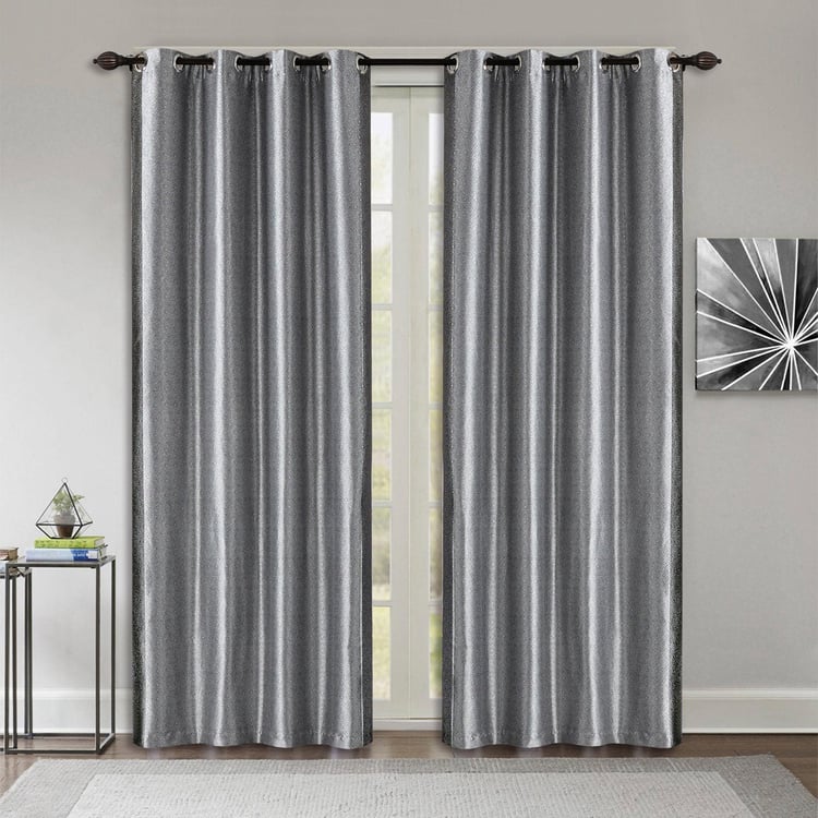 DECO WINDOW Grey Printed Jacquard Door Curtains - 132x228cm - Set of 2