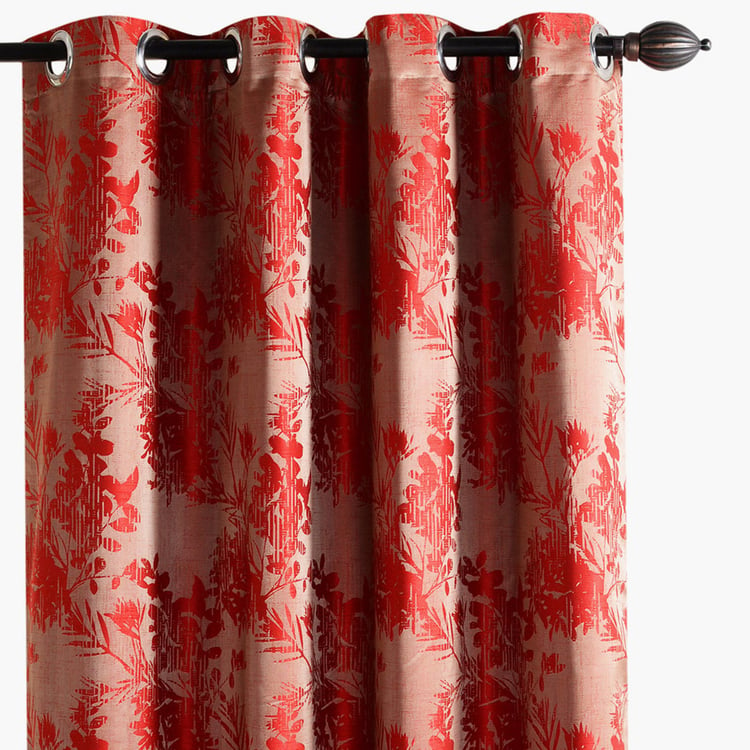 DECO WINDOW Jacquard Red Printed Blackout Door Curtain - 132x228cm - Set of 2