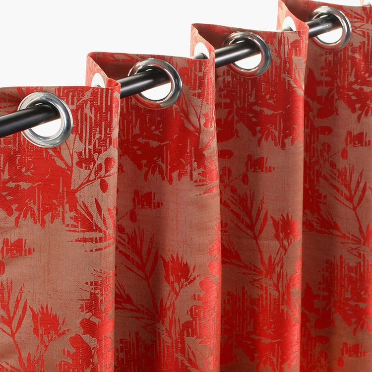 DECO WINDOW Jacquard Red Printed Blackout Door Curtain - 132x228cm - Set of 2