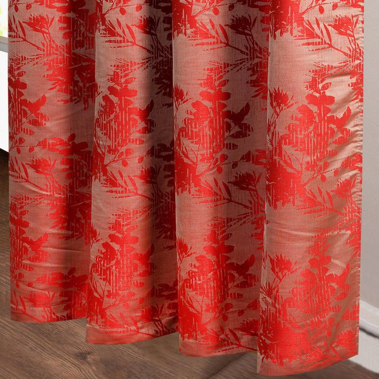 DECO WINDOW Jacquard Red Printed Blackout Door Curtain - 132x228cm - Set of 2