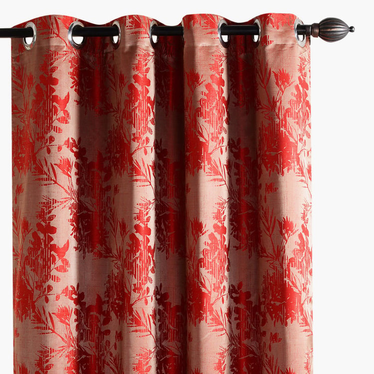 DECO WINDOW Red Jacquard Printed Blackout Door Curtain - 274x132cm - Set of 2