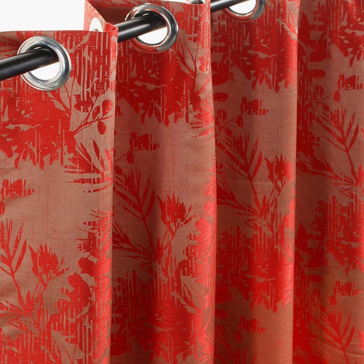 DECO WINDOW Red Jacquard Printed Blackout Door Curtain - 274x132cm - Set of 2