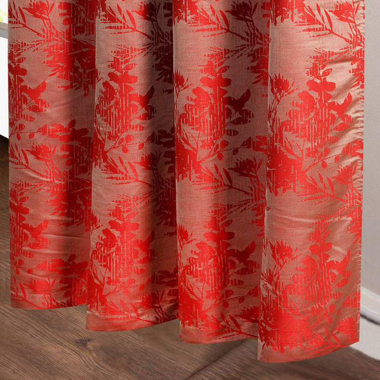 DECO WINDOW Red Jacquard Printed Blackout Door Curtain - 274x132cm - Set of 2