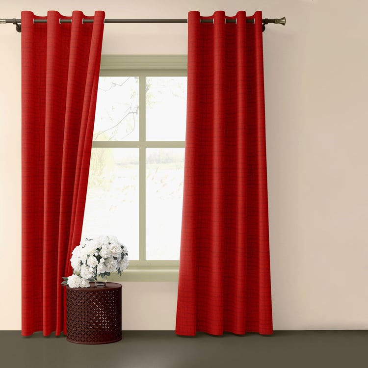 DECO WINDOW Red Printed Semi-Blackout Curtains - 29x24cm