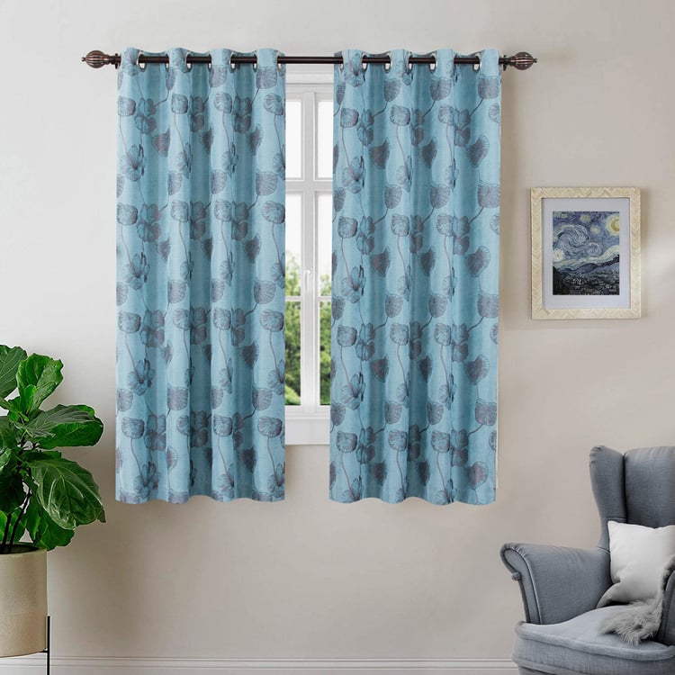 DECO WINDOW Blue Printed Jacquard Blackout Curtain Set - 132x152cm - Set of 2