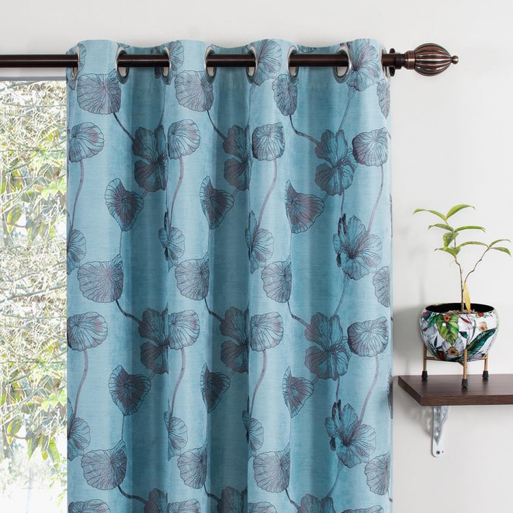 DECO WINDOW Blue Printed Jacquard Blackout Curtain Set - 132x152cm - Set of 2