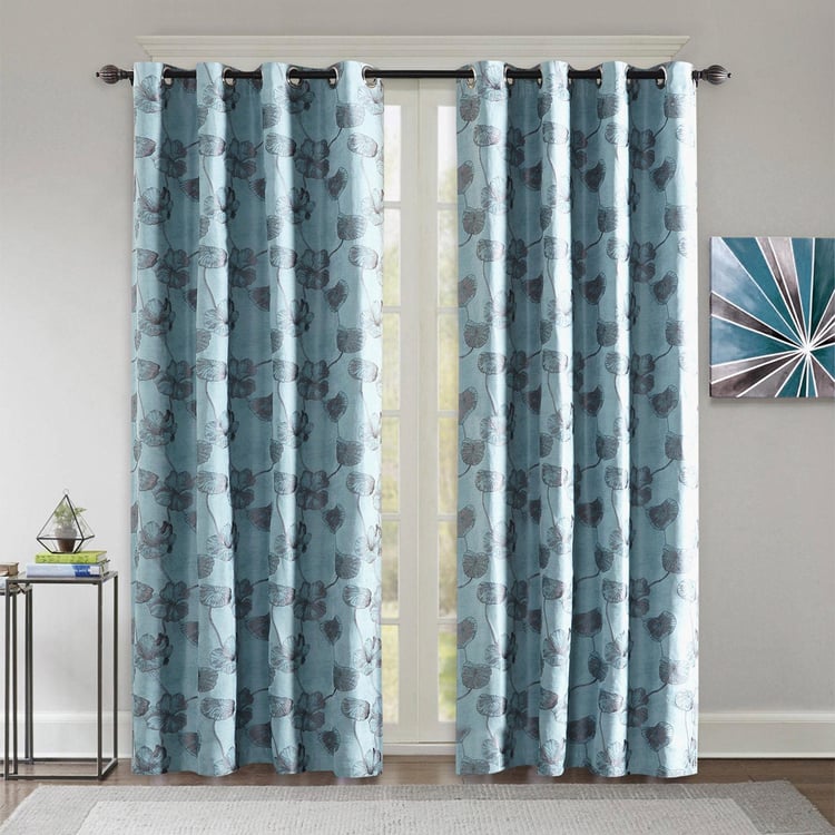 DECO WINDOW Jacquard Multicolour Floral Blackout Door Curtain - 132x152cm - Set of 2