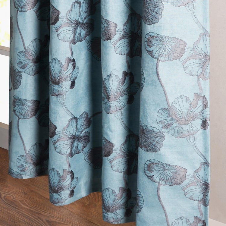 DECO WINDOW Jacquard Multicolour Floral Blackout Door Curtain - 132x152cm - Set of 2