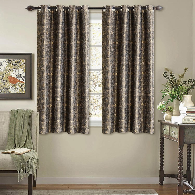 DECO WINDOW Multicolour Jacquard Printed Blackout Window Curtain - 132x152 cm - Set of 2