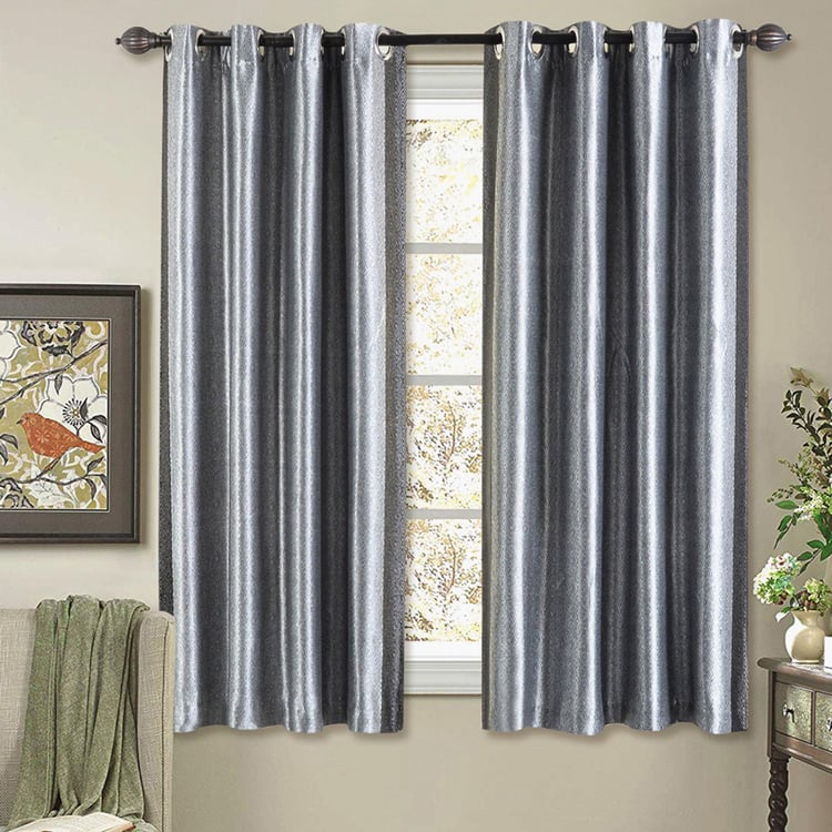 DECO WINDOW Grey Jacquard Blackout Window Curtain - 132x152cm - Set of 2