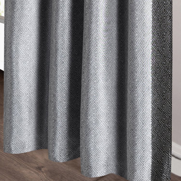 DECO WINDOW Grey Jacquard Blackout Window Curtain - 132x152cm - Set of 2