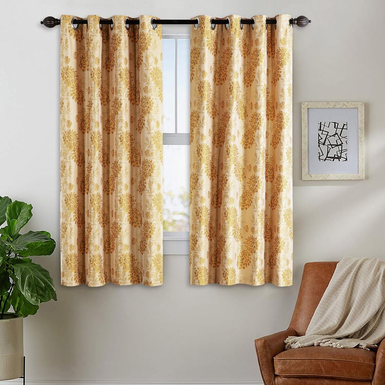 DECO WINDOWS Yellow Printed Blackout Window Curtain - 132x152cm - Set of 2