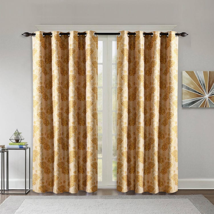 DECO WINDOW Jacquard Yellow Printed Opaque Door Curtain - 228x132cm - Set of 2