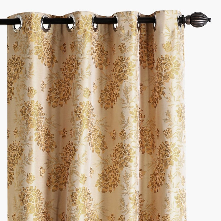 DECO WINDOW Jacquard Yellow Printed Opaque Door Curtain - 228x132cm - Set of 2