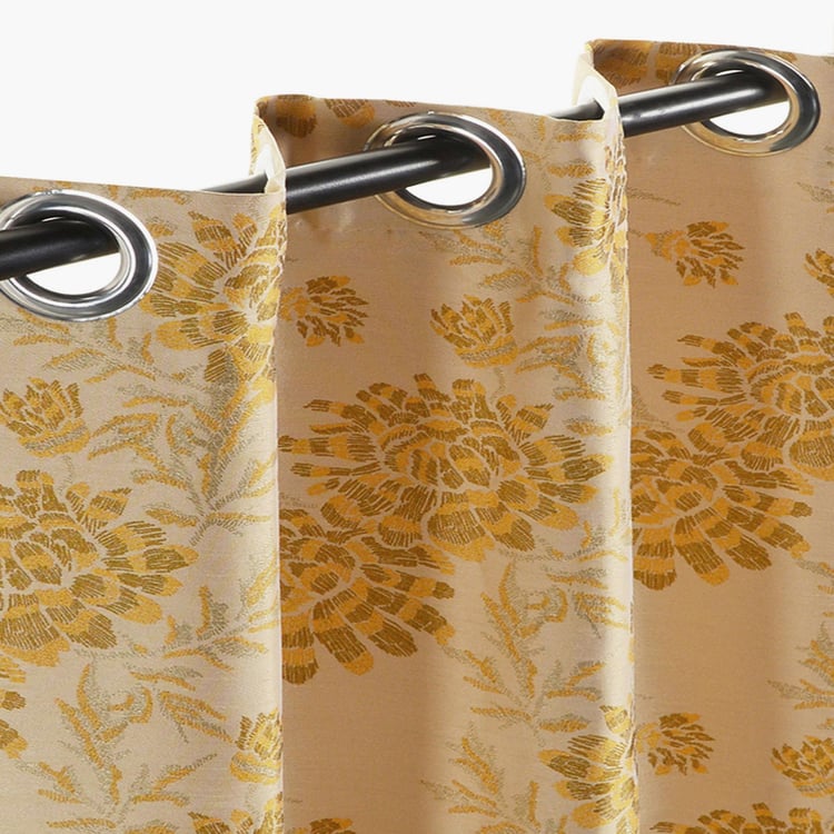 DECO WINDOW Jacquard Yellow Printed Opaque Door Curtain - 228x132cm - Set of 2