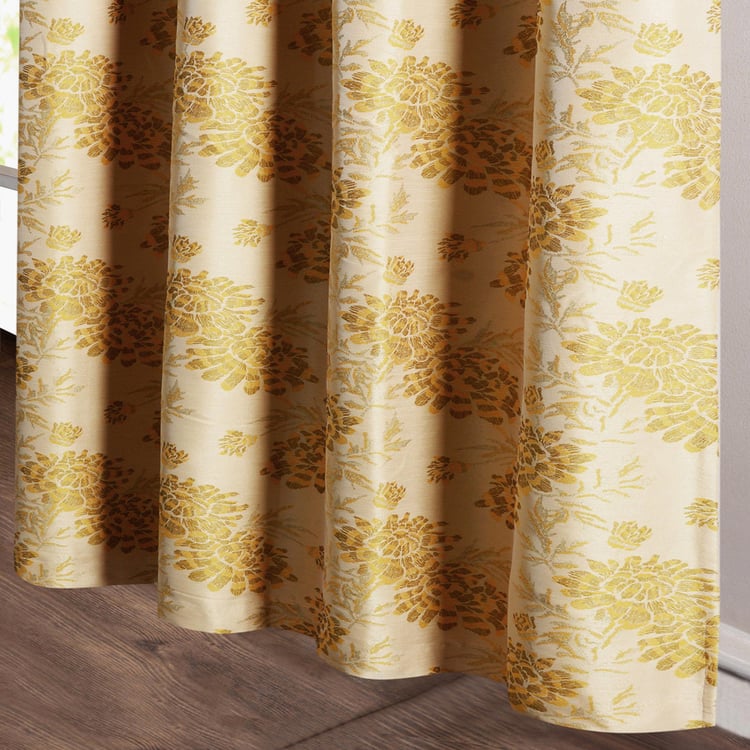 DECO WINDOW Jacquard Yellow Printed Opaque Door Curtain - 228x132cm - Set of 2