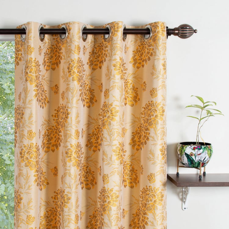 DECO WINDOW Jacquard Yellow Printed Blackout Door Curtain - 132x152 cm - Set of 2