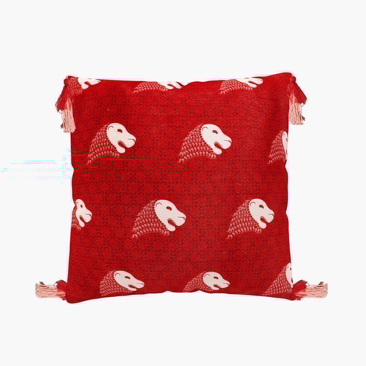 India Inspired Embellished Cushion Covers - Single Pc - 40 cm X 40 cm - Polyester - 40 cmL X 40 cmW - Red