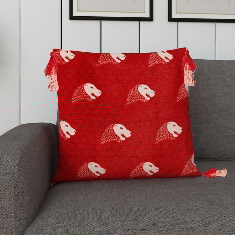 India Inspired Embellished Cushion Covers - Single Pc - 40 cm X 40 cm - Polyester - 40 cmL X 40 cmW - Red