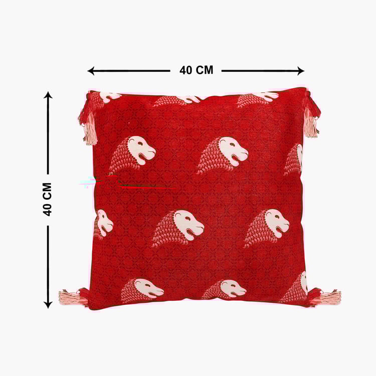 India Inspired Embellished Cushion Covers - Single Pc - 40 cm X 40 cm - Polyester - 40 cmL X 40 cmW - Red