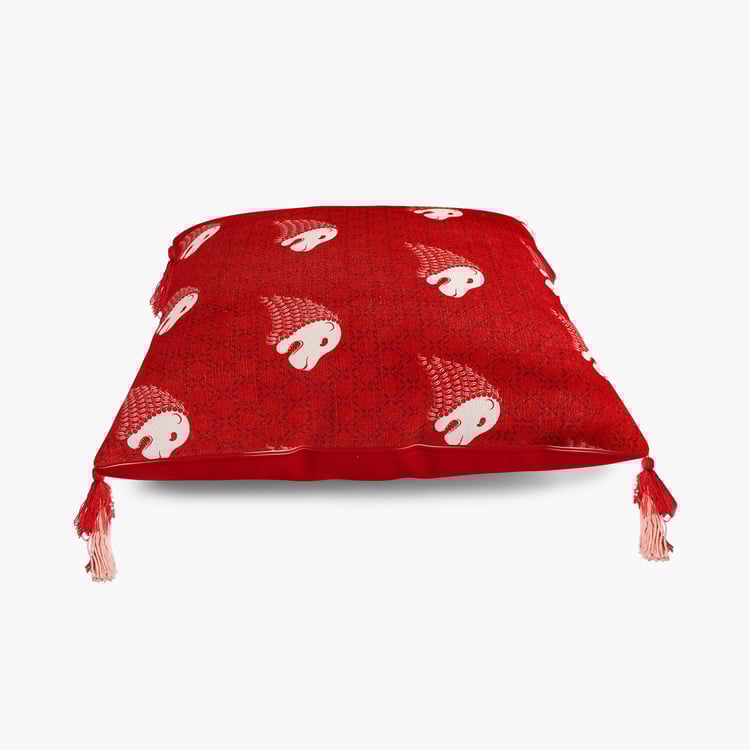 India Inspired Embellished Cushion Covers - Single Pc - 40 cm X 40 cm - Polyester - 40 cmL X 40 cmW - Red