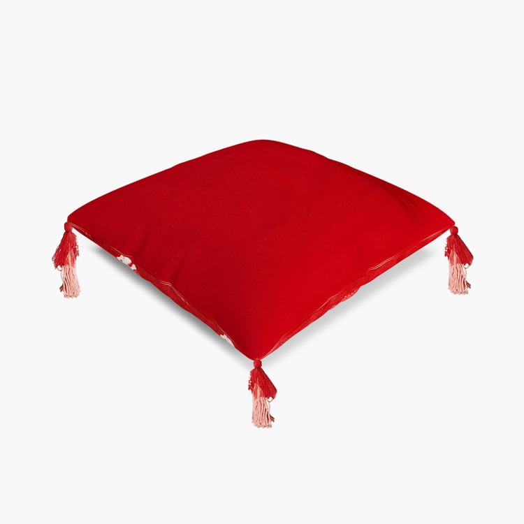 India Inspired Embellished Cushion Covers - Single Pc - 40 cm X 40 cm - Polyester - 40 cmL X 40 cmW - Red