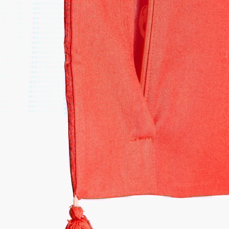 India Inspired Embellished Cushion Covers - Single Pc - 40 cm X 40 cm - Polyester - 40 cmL X 40 cmW - Red