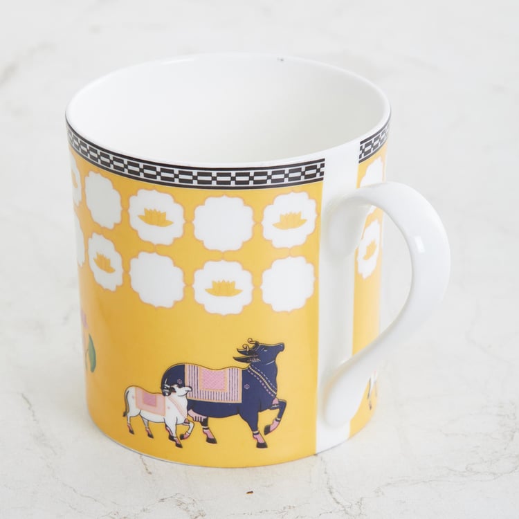 Charlie Cow and Calf Yellow Printed Bone China Mug - 400ml