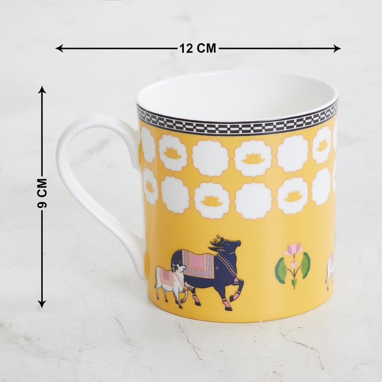 Charlie Cow and Calf Yellow Printed Bone China Mug - 400ml