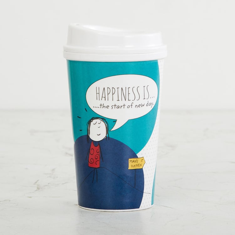 Happiness Printed Travel Flask- Set Of 2- 450 Ml